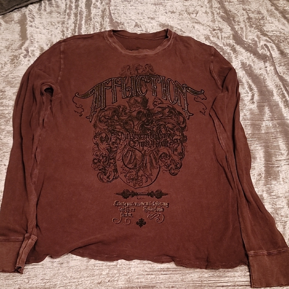 Affliction Men Large Brown and Gold Long Sleeve Shirt - Picture 2 of 9